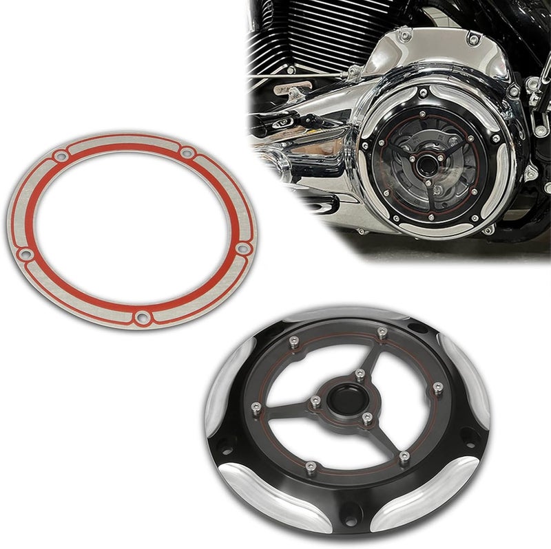ALLOYFORGE 5 Holes Clarity Derby Cover for Harley Big Twin Softail Fatboy Heritage Slim Street Road King Electra Glide FLHX FXDL Dyna Low Rider 1999-2015(Contrast Cut) - Image 1